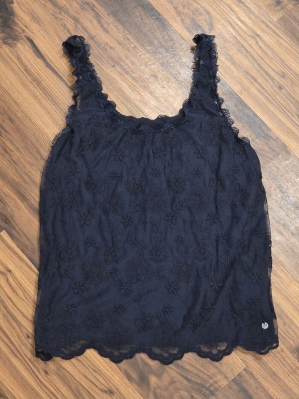 Abercrombie & Fitch Navy Layered Lace Tank Cami Babydoll Sz M Coquette Y2K 90s